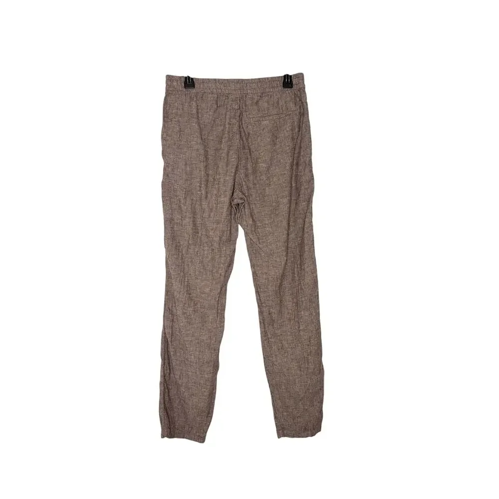 H&M Linen Blend Straight Leg Drawstring Pants Women's Sz S Brown Chambray